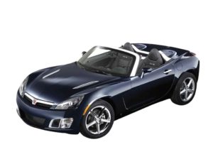Saturn Sky Overhead of blue convertible sports car